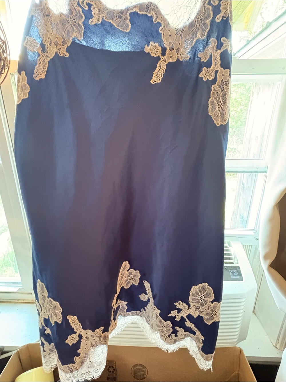 Navy Slip with Ivory Lace Trim. Ladies med